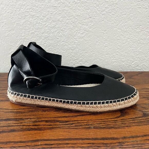 Splendid Ace Espadrille Ankle Strap Flats Black Leather 8.5 - Picture 4 of 7